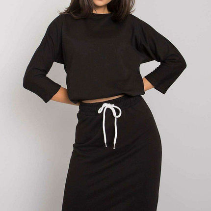 Chic Ribbed Top and Tailored Pencil Skirt Ensemble with Adjustable Waist Tie - Très Elite