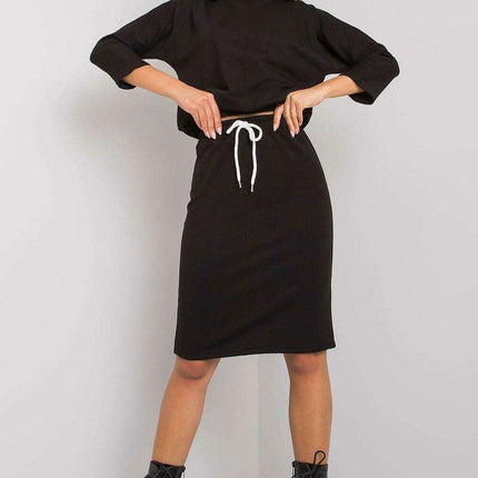 Chic Ribbed Top and Tailored Pencil Skirt Ensemble with Adjustable Waist Tie - Très Elite