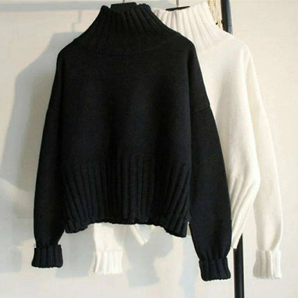 Chic Ribbed Turtleneck Pullover - Stylish Fit, Cozy Comfort