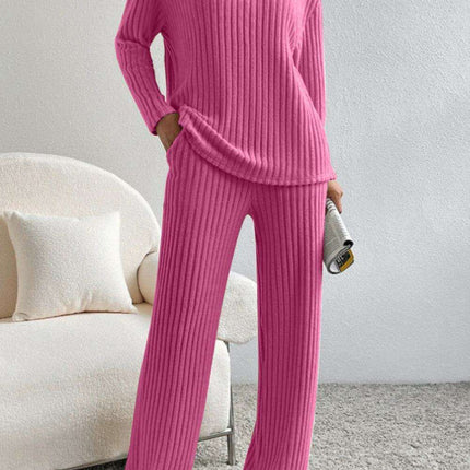 Chic Ribbed V-Neck Lounge Set - Ultimate Comfort Attire