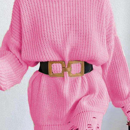 Chic Ripped Knit Sweater Dress with Cozy Comfort - Très Elite