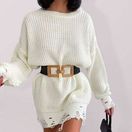 Chic Ripped Knit Sweater Dress with Cozy Comfort - Très Elite