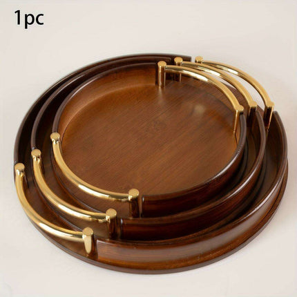 Chic Round Bamboo and Wood Serving Tray with Sturdy Metal Handle - Space-Saving Stackable Ottoman for Home Style..