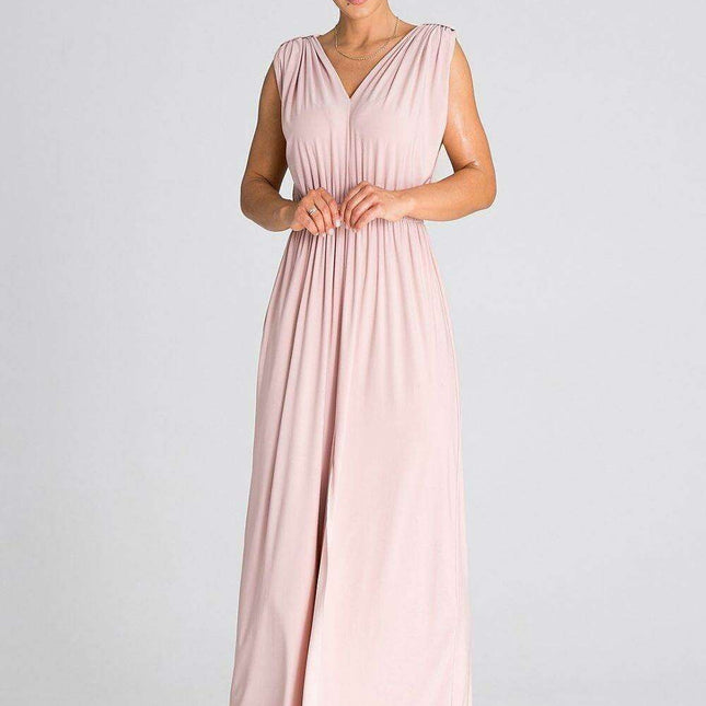 Chic Ruffle-Accented Maxi Dress with Pagon Details