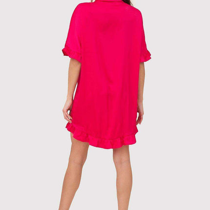 Chic Ruffle-Accented Shirt Dress with Gold Button Details and Timeless Collar - Très Elite