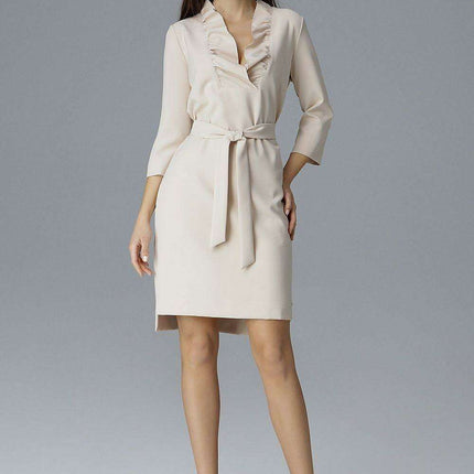 Chic Ruffle Neckline Cocktail Dress with Side Slits & Adjustable Waist - Très Elite