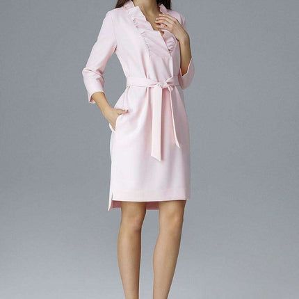 Chic Ruffle Neckline Cocktail Dress with Side Slits & Adjustable Waist - Très Elite