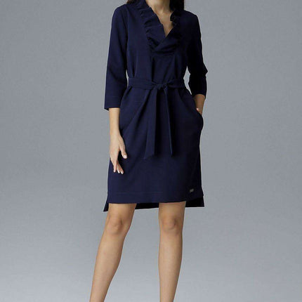Chic Ruffle Neckline Cocktail Dress with Side Slits & Adjustable Waist - Très Elite