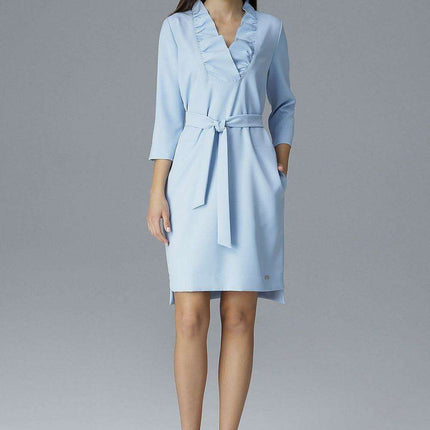 Chic Ruffle Neckline Cocktail Dress with Side Slits & Adjustable Waist - Très Elite