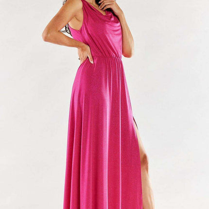 Chic Ruffle Neckline Maxi Gown with Sensational Side Slit - Polish Elegance - Très Elite