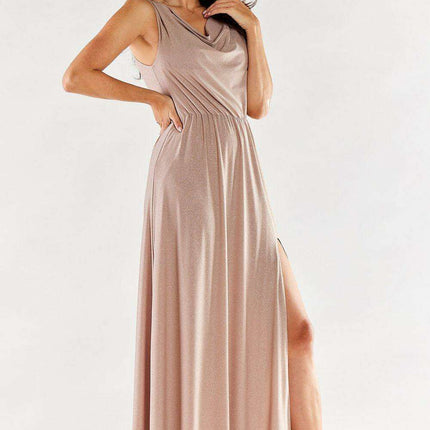 Chic Ruffle Neckline Maxi Gown with Sensational Side Slit - Polish Elegance - Très Elite