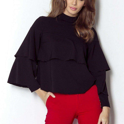 Chic Ruffled Blouse With Silver Accents Elegant Top - Très Elite