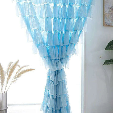 Chic Ruffled Blue Cupcake Layer Semi-Blackout Curtains for Stylish Living Spaces and Girls' Bedrooms- Très Elite- Très Elite