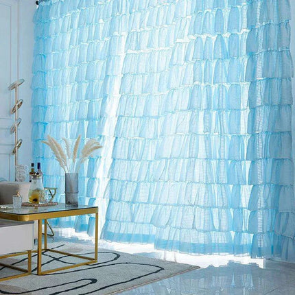 Chic Ruffled Blue Cupcake Layer Semi-Blackout Curtains for Stylish Living Spaces and Girls' Bedrooms- Très Elite- Très Elite