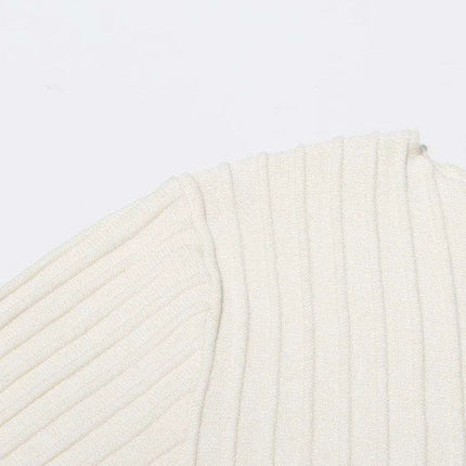 Chic Ruffled Long Sleeve Knit Dress with Asymmetrical Hem and High Waist for Women - Très Elite