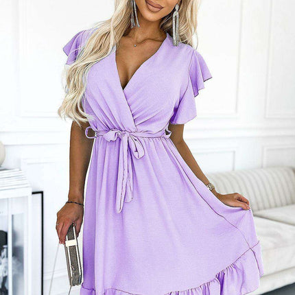 Chic Ruffled Pink Wrap Dress for Cocktail Events - Numoco Collection - Très Elite