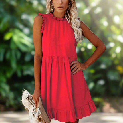 Chic Ruffled Sleeve Linen-Cotton Dress for Trendsetting Women - Très Elite