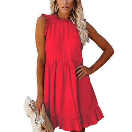 Chic Ruffled Sleeve Linen-Cotton Dress for Trendsetting Women - Très Elite