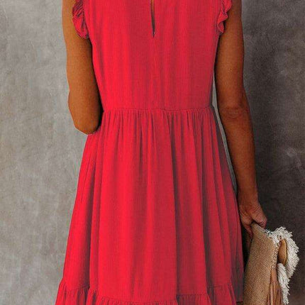 Chic Ruffled Sleeve Linen-Cotton Dress for Trendsetting Women - Très Elite