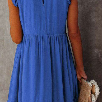 Chic Ruffled Sleeve Linen-Cotton Dress for Trendsetting Women - Très Elite