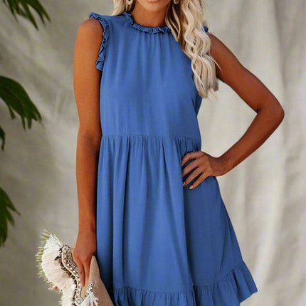 Chic Ruffled Sleeve Linen-Cotton Dress for Trendsetting Women - Très Elite