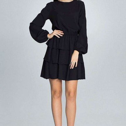 Chic Ruffled Waist Long Sleeve Dress - Très Elite
