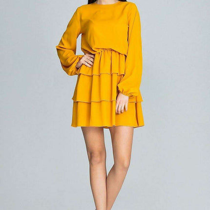 Chic Ruffled Waist Long Sleeve Dress - Très Elite