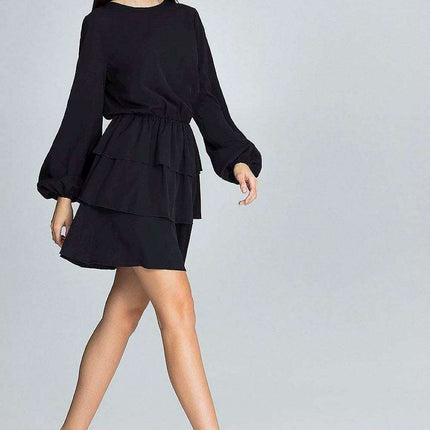Chic Ruffled Waist Long Sleeve Dress - Très Elite