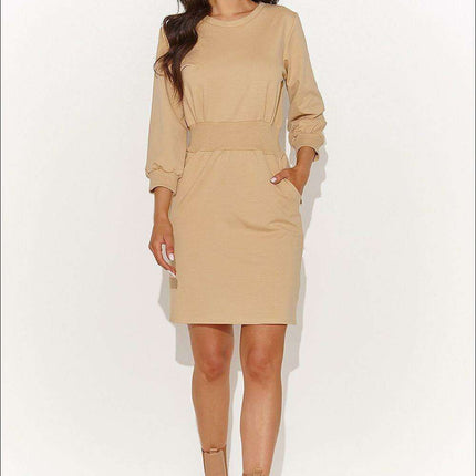 Chic Sand & Black Sleeveless Dress for Effortless Style - Très Elite