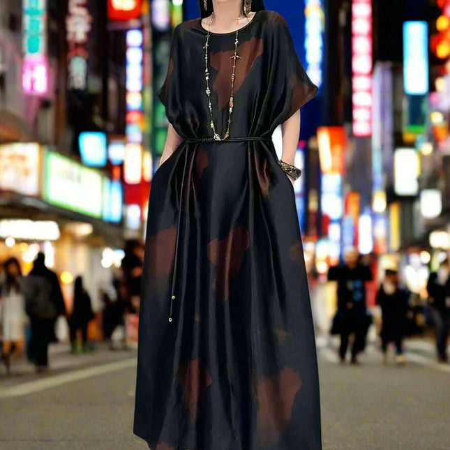 Chic Satin Maxi Dress with Chinese Influences for Women - SHENGPALAE 2024 Summer Collection