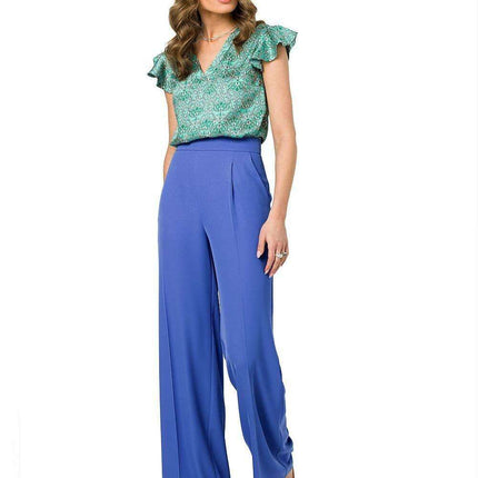Chic Satin V-Neck Blouse with Ruffled Sleeves - Très Elite