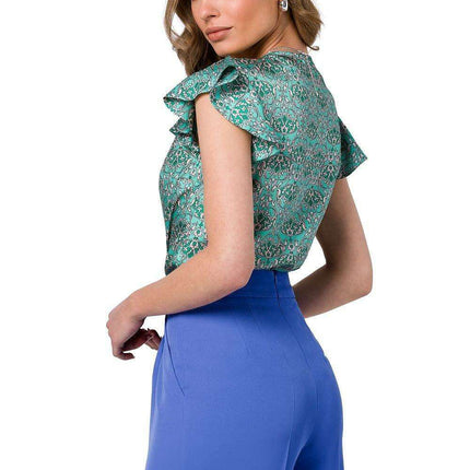 Chic Satin V-Neck Blouse with Ruffled Sleeves - Très Elite