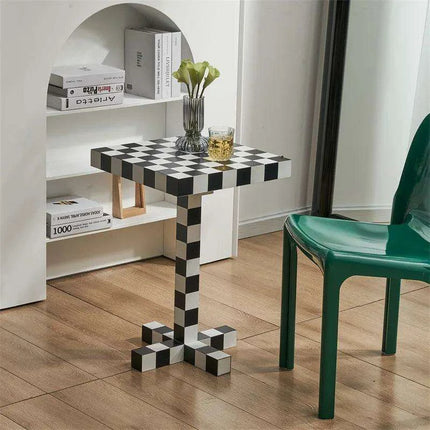 Chic Scandinavian Checkerboard Accent Table - Stylish Addition for Any Room- Très Elite- Très Elite