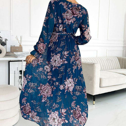 Chic Serene Floral Chiffon Cocktail Dress in Blue by Numoco