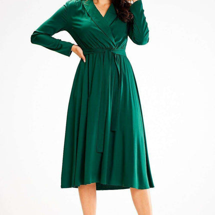 Chic Shawl Collar Flared Elegant Dress - Très Elite