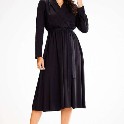 Chic Shawl Collar Flared Elegant Dress - Très Elite