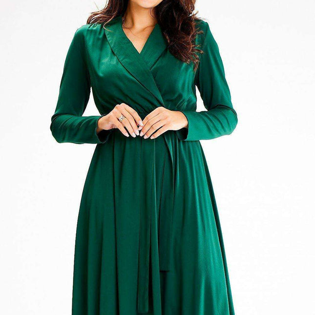 Chic Shawl Collar Flared Elegant Dress - Très Elite