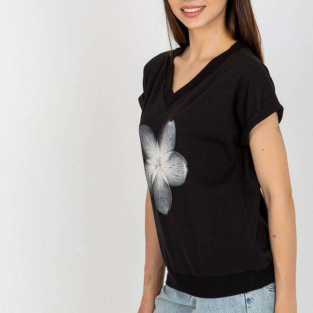 Chic Short Sleeve Cotton Blouse With Parisian Print