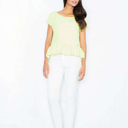 Chic Short Sleeve Frilled Blouse for Women in Figl Design with Exquisite Details - Très Elite