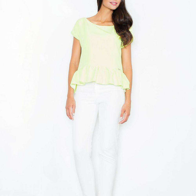 Chic Short Sleeve Frilled Blouse for Women in Figl Design with Exquisite Details