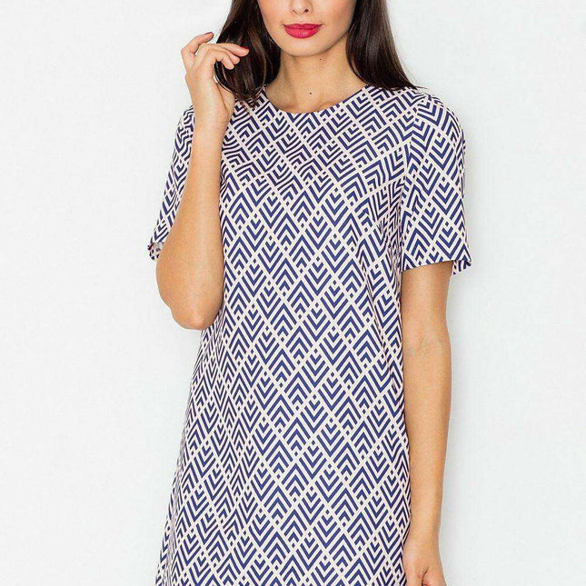 Chic Short-Sleeved A-Line Dress with Concealed Zipper Closure