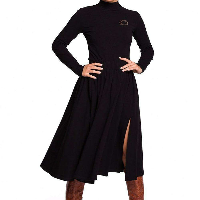 Chic Side Slit Flared Midi Skirt in Soft Knit Fabric