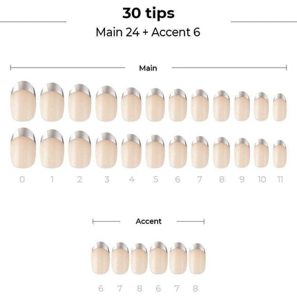Chic Silver French Gel Nail Kit - 30 Nails with Prep Pad & Tools - Très Elite