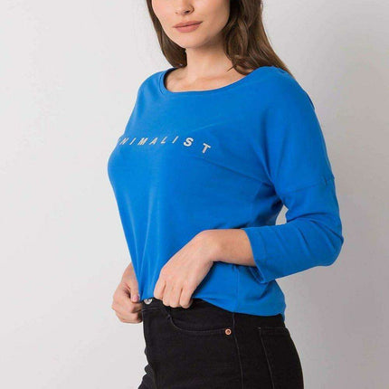 Chic Sky Blue Cotton-Blend Blouse for Women with Three-Quarter Sleeves - Très Elite