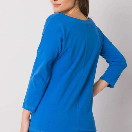 Chic Sky Blue Cotton-Blend Blouse for Women with Three-Quarter Sleeves - Très Elite
