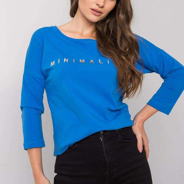 Chic Sky Blue Cotton-Blend Blouse for Women with Three-Quarter Sleeves