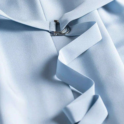 Chic Sleeveless Silk V-Neck Dress with Pleated Waistband Design..