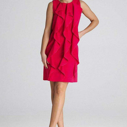 Chic Sleeveless Trapeze Cocktail Dress with Ruffle Accents - Très Elite