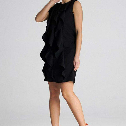Chic Sleeveless Trapeze Cocktail Dress with Ruffle Accents - Très Elite