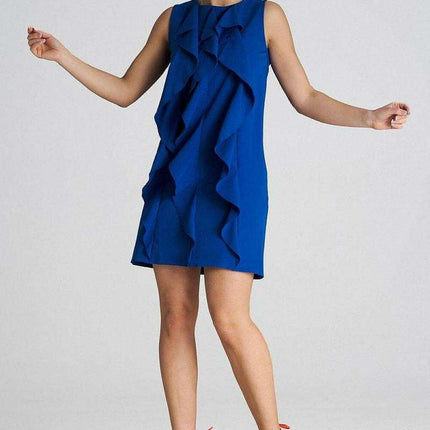 Chic Sleeveless Trapeze Cocktail Dress with Ruffle Accents - Très Elite